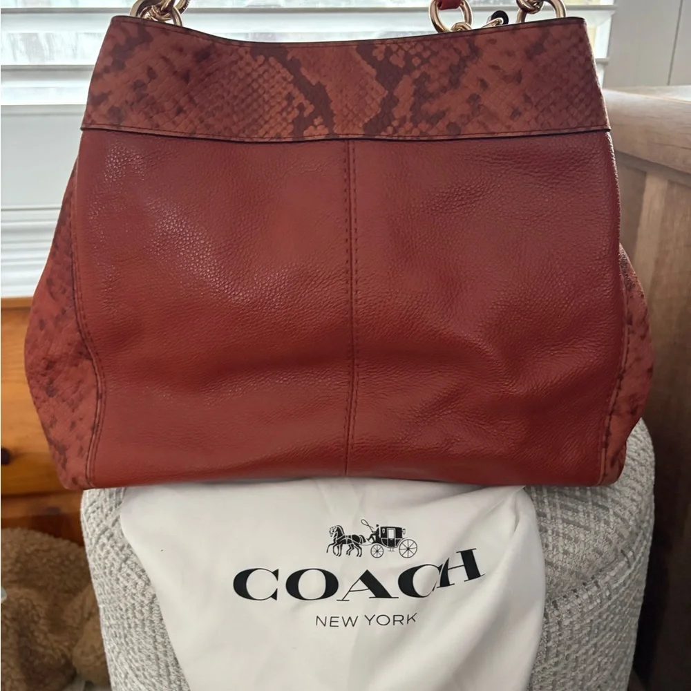 Coach Terracotta Red Leather & Python Shoulder Bag - Picture 3 of 11